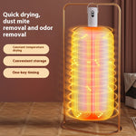 Portable mini clothes dryer drying shirts in a compact apartment